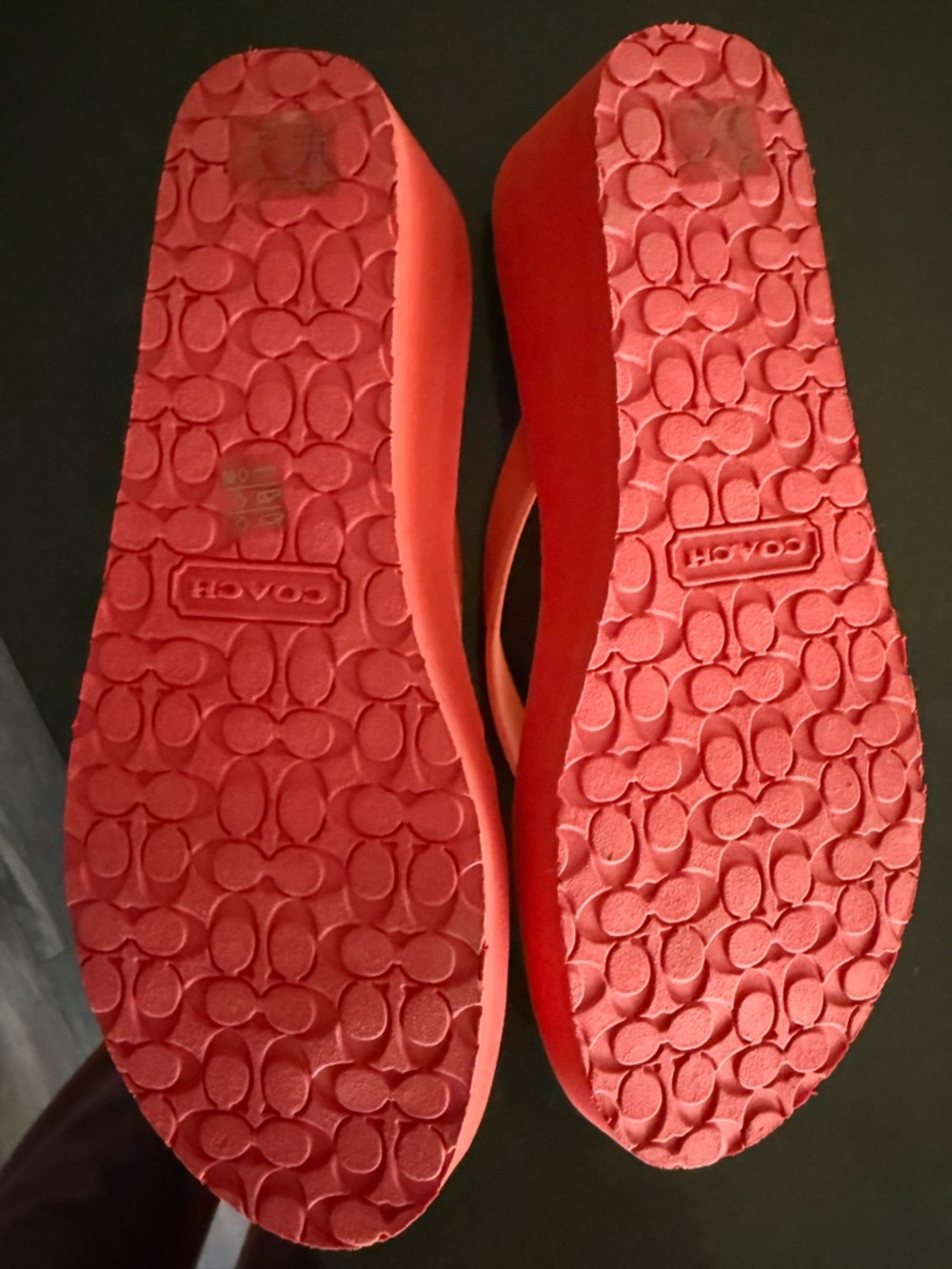 Coach Coral Flip Flops with Red Polka Dots - Picture 4 of 5